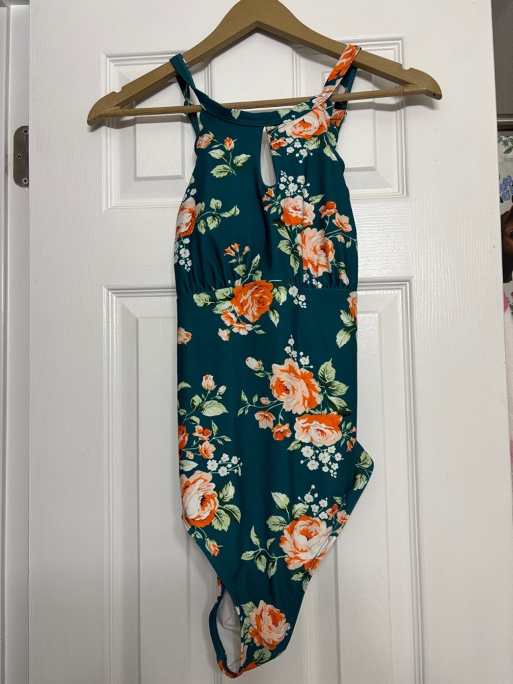 Target Teal Floral One-Piece Swimsuit with Orange and White Roses
